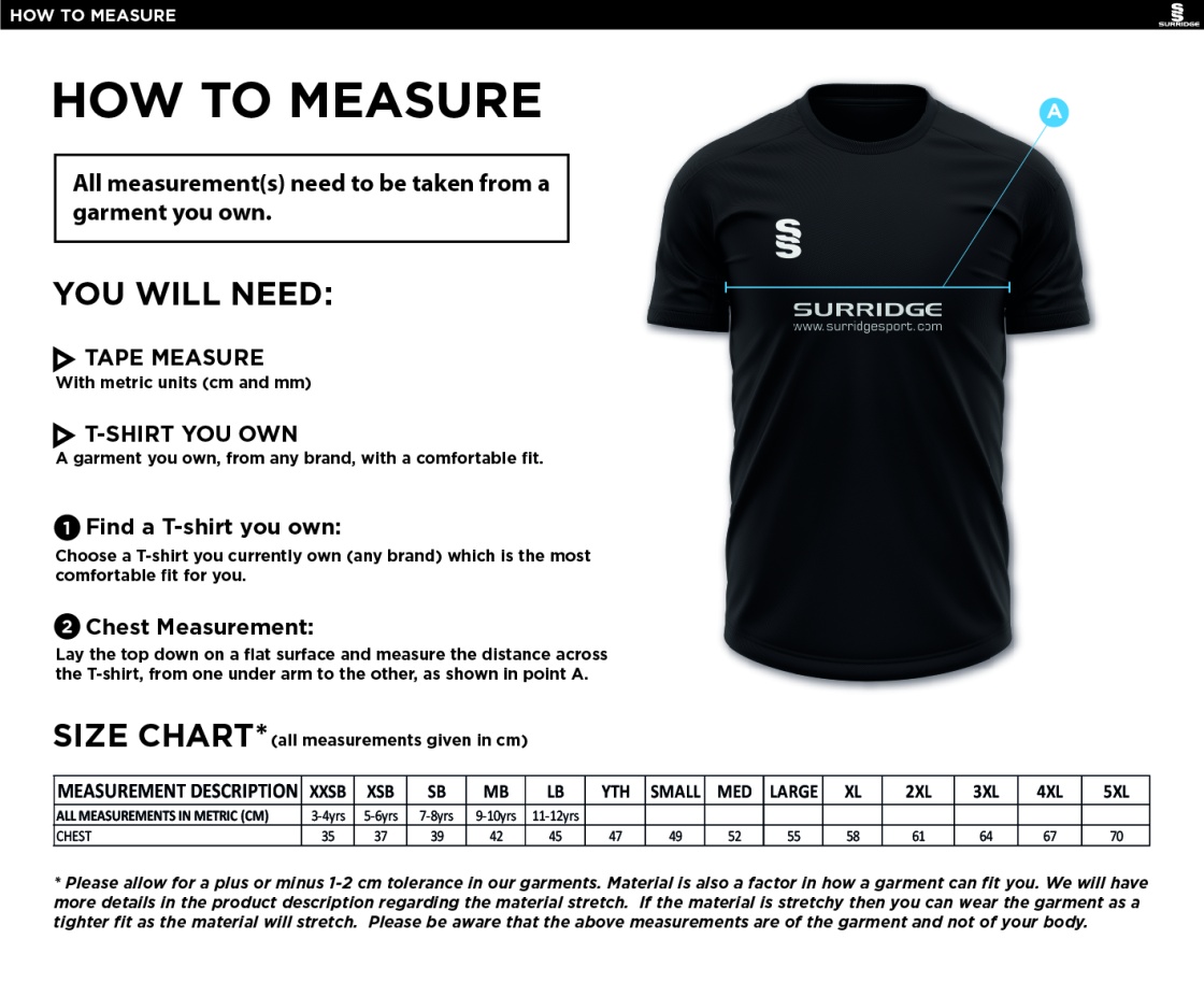 AK Elite Soccer - Dual Gym T-shirt - U8/U9/U10/U11/U2/U13/U14/U15/U16s - Size Guide