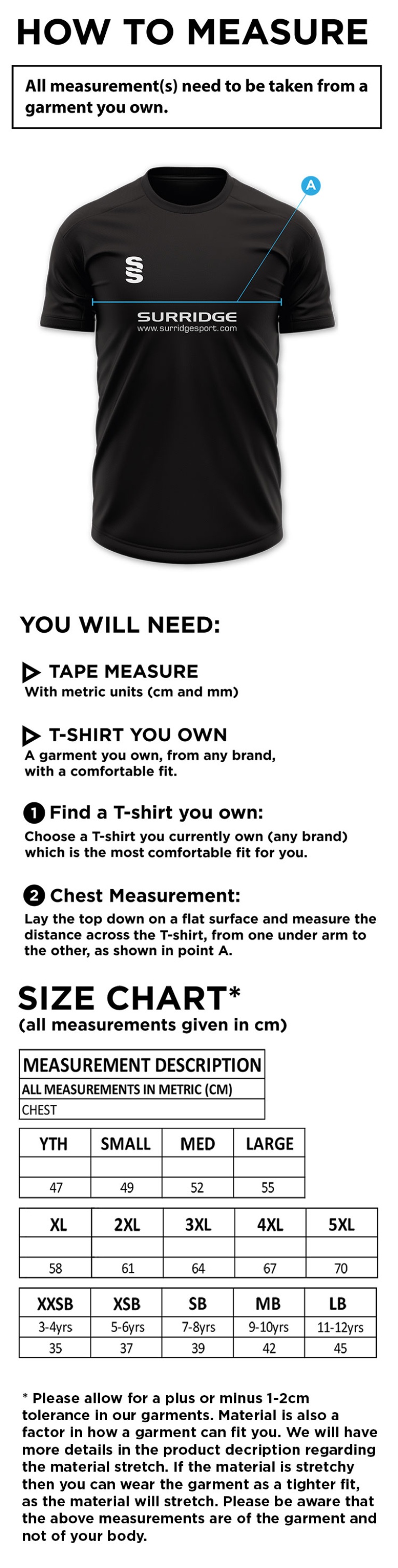 AK Elite Soccer - Dual Gym T-shirt - U8/U9/U10/U11/U2/U13/U14/U15/U16s - Size Guide